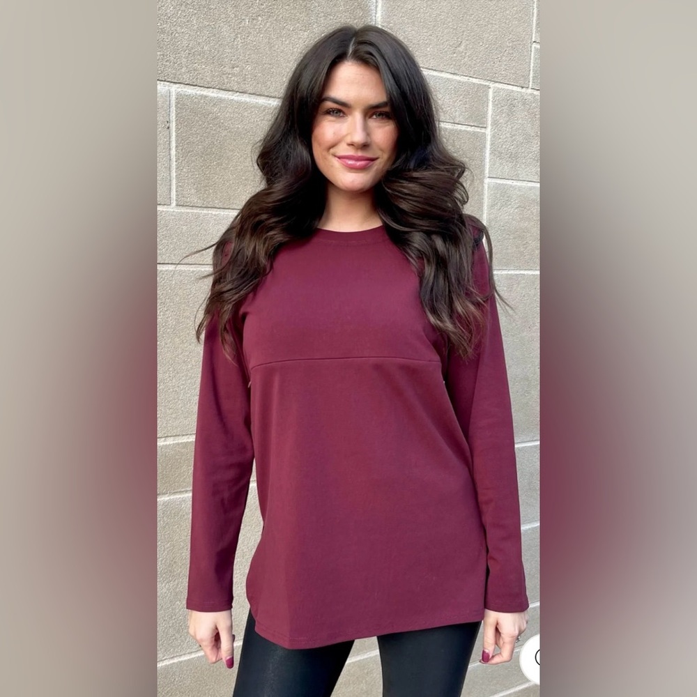 Nursing Queen Women’s Long Sleeve Nursing Tunic Burgundy XXS